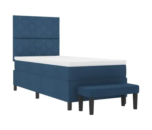 Kastītes Atsperu Gulta Ar Matraci & Soliņa Zils 100X200 Cm Audums Vidaxl