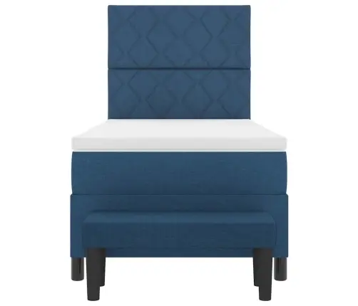 Kastītes Atsperu Gulta Ar Matraci & Soliņa Zils 100X200 Cm Audums Vidaxl