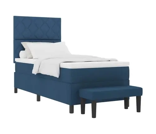 Kastītes Atsperu Gulta Ar Matraci & Soliņa Zils 100X200 Cm Audums Vidaxl