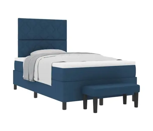 Kaste Pavasara Gulta Ar Matraci Un Soliņu Zils 120X190 Cm Audums Vidaxl