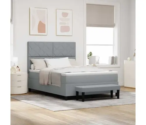 Kastītes Gulta Ar Matraci Un Soliņu Gaiši Pelēka 160X200 Cm Audums Vidaxl