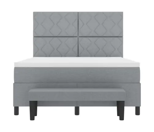 Kastītes Gulta Ar Matraci Un Soliņu Gaiši Pelēka 160X200 Cm Audums Vidaxl