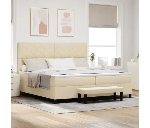 Kastītes Atsperu Gulta Ar Matraci Krēmkrāsa 200 X 200 Cm Audums Vidaxl