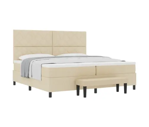 Kastītes Atsperu Gulta Ar Matraci Krēmkrāsa 200 X 200 Cm Audums Vidaxl