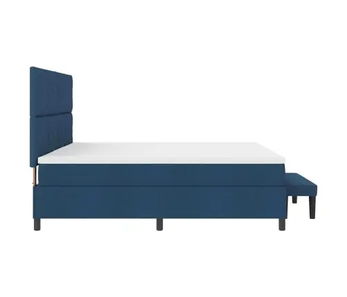 Kastītes Atsperu Gulta Ar Matraci Un Soliņu, Zila, 200X200 Cm, Audums Vidaxl