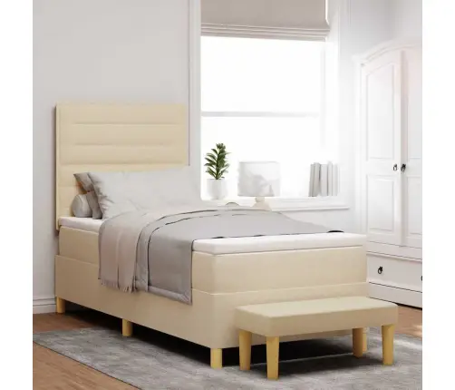 Kastītes Atsperu Gulta Ar Matraci Krēmkrāsa 90 X 190 Cm Audums Vidaxl