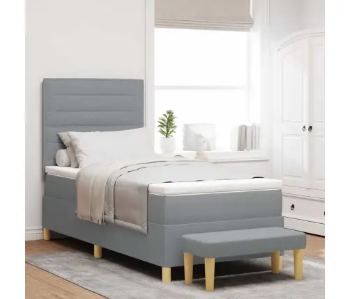 Kiemas Lova Su Čiužiniu Šviesiai Pilka 90 X 200 Cm Audinys