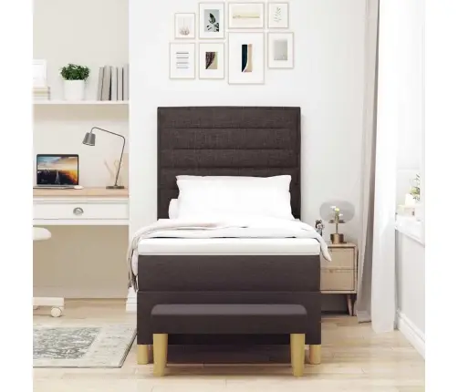 Kastītes Atsperu Gulta Tumši Brūna 90 X 200 Cm Audums Vidaxl