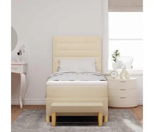 Kastītes Atsperu Gulta Ar Matraci Krēmkrāsa 100 X 200 Cm Audums Vidaxl