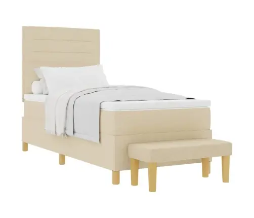 Kastītes Atsperu Gulta Ar Matraci Krēmkrāsa 100 X 200 Cm Audums Vidaxl