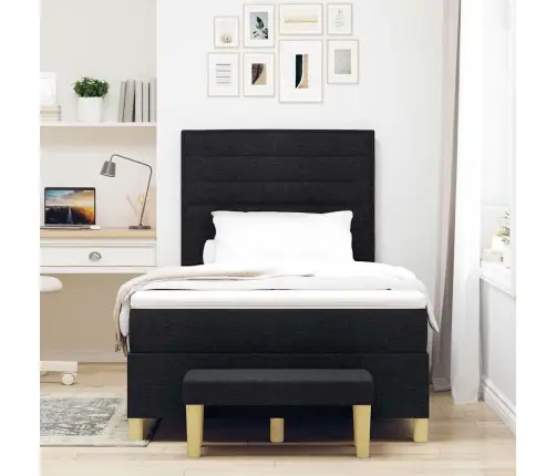Gultas Rāmis Ar Matraču & Soliņš Melns 120X190 Cm Audums Vidaxl