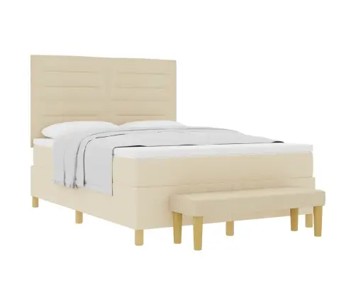 Kastītes Atsperu Gulta Ar Matraci Krēmkrāsa 140 X 190 Cm Audums Vidaxl