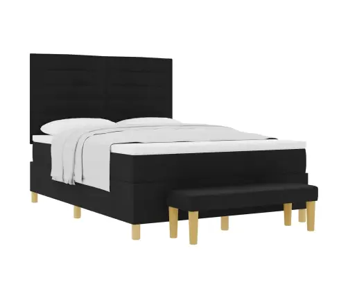 Kastītes Atsperu Gulta Ar Matraci Melna 140 X 200 Cm Audums Vidaxl