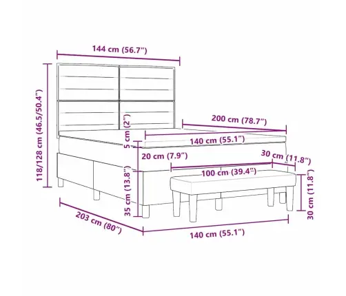 Kastītes Atsperu Gulta Ar Matraci Melna 140 X 200 Cm Audums Vidaxl