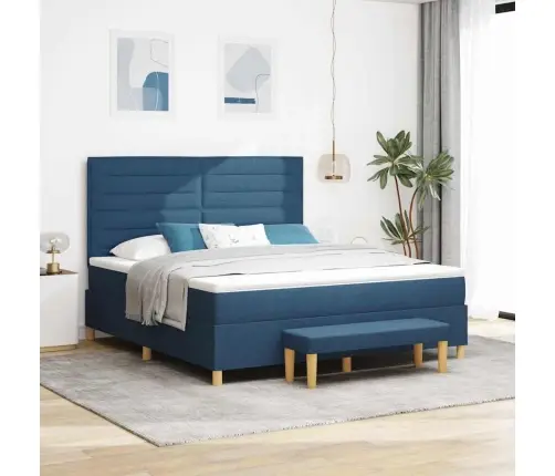 Kastītes Atsperu Gulta Ar Matraci Zila 180 X 200 Cm Audums Vidaxl