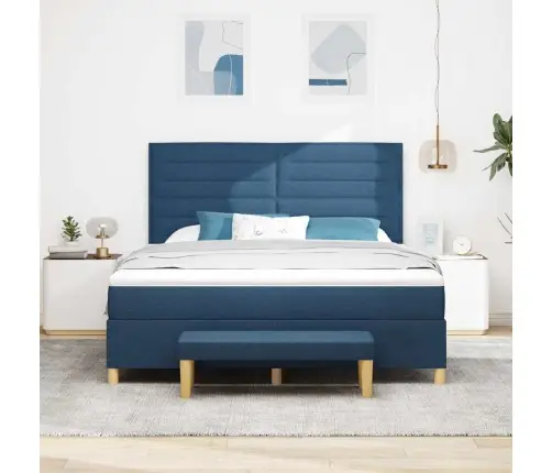 Kastītes Atsperu Gulta Ar Matraci Zila 180 X 200 Cm Audums Vidaxl