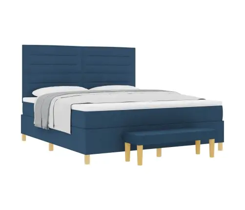 Kastītes Atsperu Gulta Ar Matraci Zila 180 X 200 Cm Audums Vidaxl