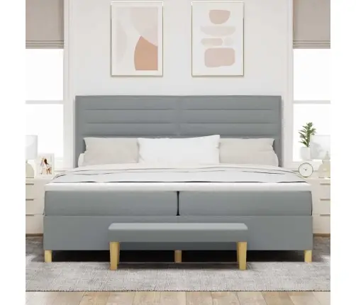 Kastītes Atsperu Gulta Gaiši Pelēka 200 X 200 Cm Audums Vidaxl