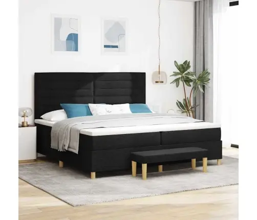 Kastītes Atsperu Gulta Ar Matraci Melna 200 X 200 Cm Audums Vidaxl