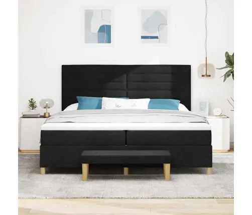 Kastītes Atsperu Gulta Ar Matraci Melna 200 X 200 Cm Audums Vidaxl