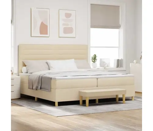 Kastītes Atsperu Gulta Ar Matraci Krēmkrāsa 200 X 200 Cm Audums Vidaxl