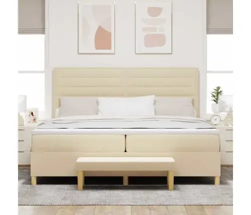 Kastītes Atsperu Gulta Ar Matraci Krēmkrāsa 200 X 200 Cm Audums Vidaxl