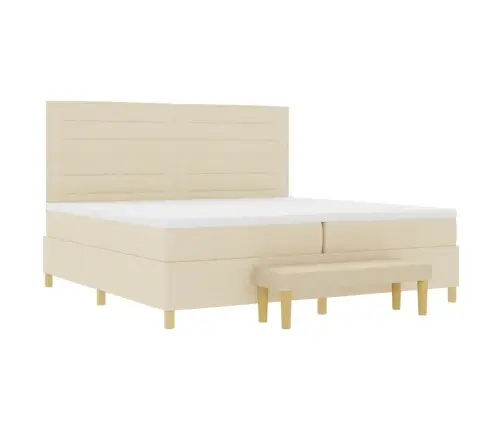 Kastītes Atsperu Gulta Ar Matraci Krēmkrāsa 200 X 200 Cm Audums Vidaxl