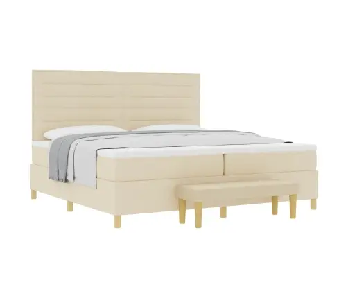 Kastītes Atsperu Gulta Ar Matraci Krēmkrāsa 200 X 200 Cm Audums Vidaxl