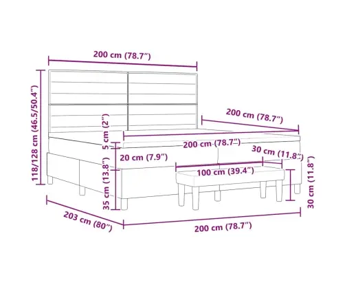 Kastītes Atsperu Gulta Ar Matraci Krēmkrāsa 200 X 200 Cm Audums Vidaxl