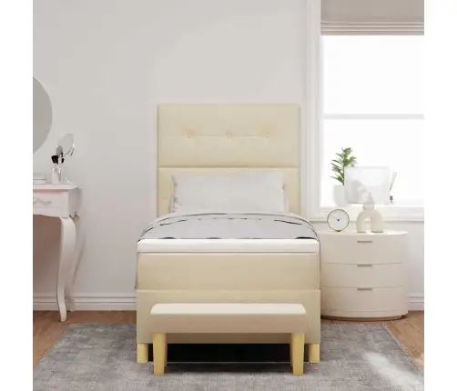 Kastītes Atsperu Gulta Ar Matraci Krēmkrāsa 80 X 200 Cm Audums Vidaxl