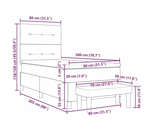 Kastītes Atsperu Gulta Ar Matraci Krēmkrāsa 80 X 200 Cm Audums Vidaxl