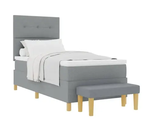 Gultas Pamatne Ar Matraci Un Soliņš Gaiši Pelēks 100X200 Cm Audums Vidaxl