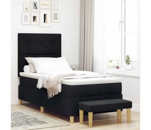 Gultas Ar Matrači Un Soli Melnā Krāsā 100X200 Cm Audums Vidaxl