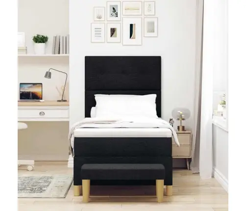 Gultas Ar Matrači Un Soli Melnā Krāsā 100X200 Cm Audums Vidaxl