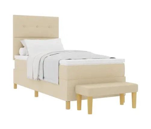 Kastītes Atsperu Gulta Ar Matraci Krēmkrāsa 100 X 200 Cm Audums Vidaxl