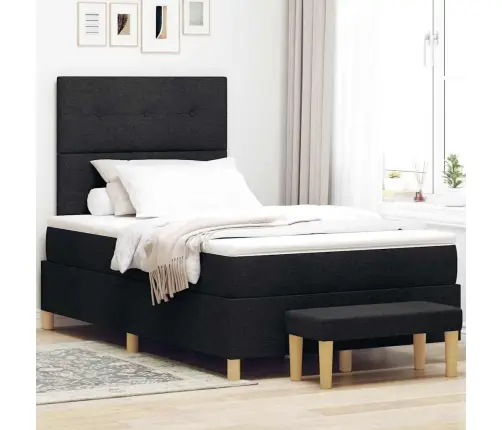 Box Spring Gulta Ar Matraici Un Soliņu Melns 120X200 Cm Audums Vidaxl Box Spring Gulta Ar Matraici Un Soliņu Melns 120X200 Cm Audums Vidaxl