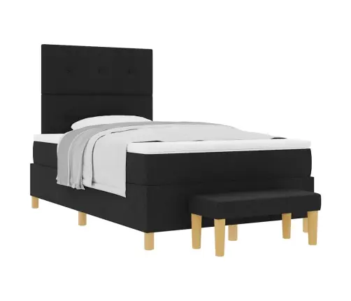 Box Spring Gulta Ar Matraici Un Soliņu Melns 120X200 Cm Audums Vidaxl Box Spring Gulta Ar Matraici Un Soliņu Melns 120X200 Cm Audums Vidaxl