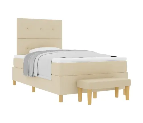 Kastītes Atsperu Gulta Ar Matraci Krēmkrāsa 120 X 200 Cm Audums Vidaxl