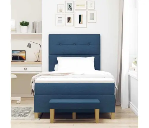 Kastītes Atsperu Gulta Ar Matraci Zila 120 X 200 Cm Audums Vidaxl