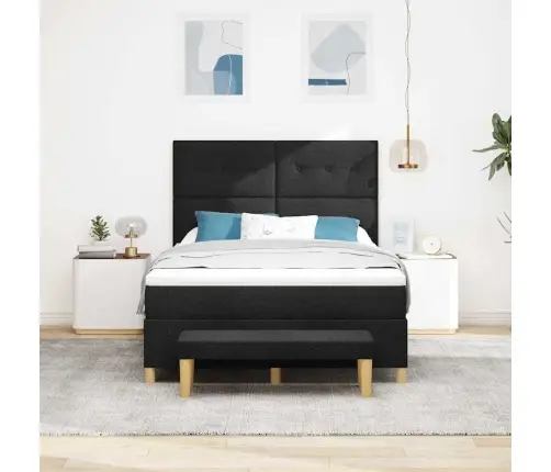 Kastītes Atsperu Gulta Ar Matraci Melna 140 X 200 Cm Audums Vidaxl