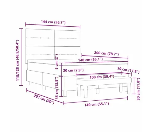 Kastītes Atsperu Gulta Ar Matraci Melna 140 X 200 Cm Audums Vidaxl