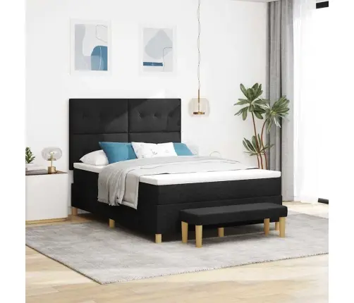 Kastītes Atsperu Gulta Ar Matraci Melna 160 X 200 Cm Audums Vidaxl