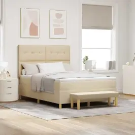 Kastītes Atsperu Gulta Ar Matraci Krēmkrāsa 160 X 200 Cm Audums Vidaxl