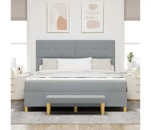 Kiemas Lova Su Čiužiniu Šviesiai Pilka 180 X 200 Cm Audinys