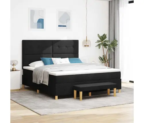 Kastītes Atsperu Gulta Ar Matraci Melna 180 X 200 Cm Audums Vidaxl