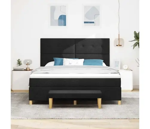 Kastītes Atsperu Gulta Ar Matraci Melna 180 X 200 Cm Audums Vidaxl