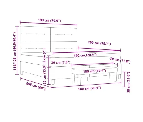 Kastītes Atsperu Gulta Ar Matraci Melna 180 X 200 Cm Audums Vidaxl