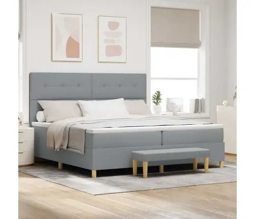 Gultas Rāmis Ar Matrača Un Sola Komplektu Gaiši Pelēks 200X200 Cm Audums Vidaxl