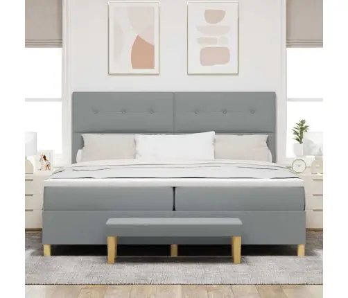 Gultas Rāmis Ar Matrača Un Sola Komplektu Gaiši Pelēks 200X200 Cm Audums Vidaxl