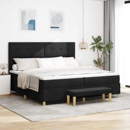 Kastītes Atsperu Gulta Ar Matraci Melna 200 X 200 Cm Audums Vidaxl